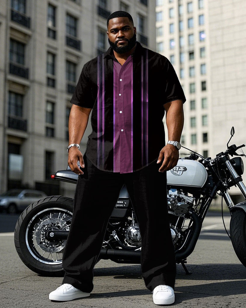Big & Tall Black Purple Colorblock T-Shirt Pants Set for big men view 1