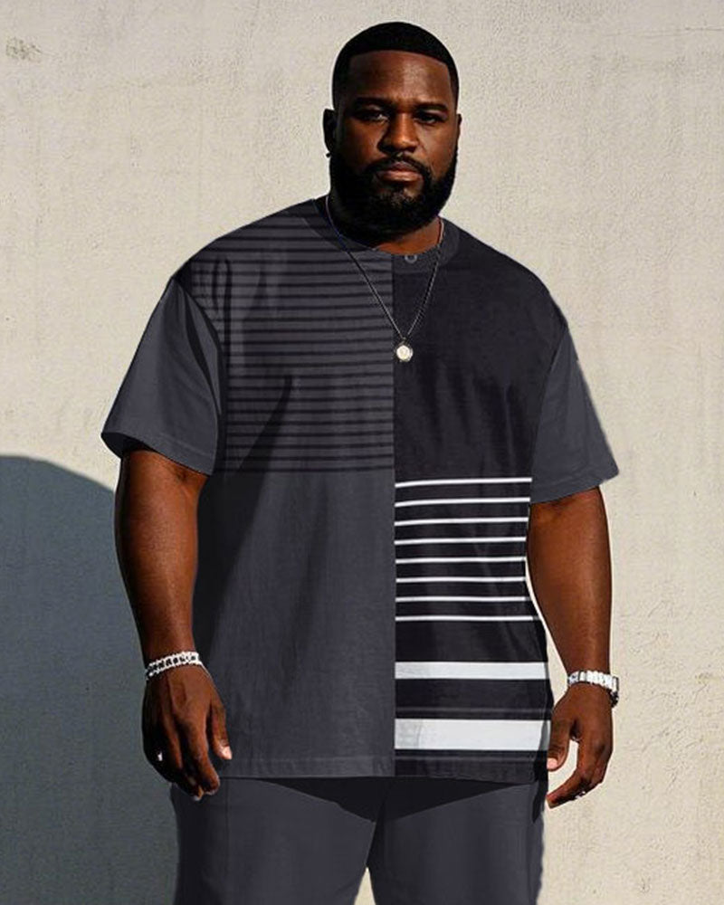 Big & Tall Black Gray Striped T-Shirt Pants Set for big men view 2