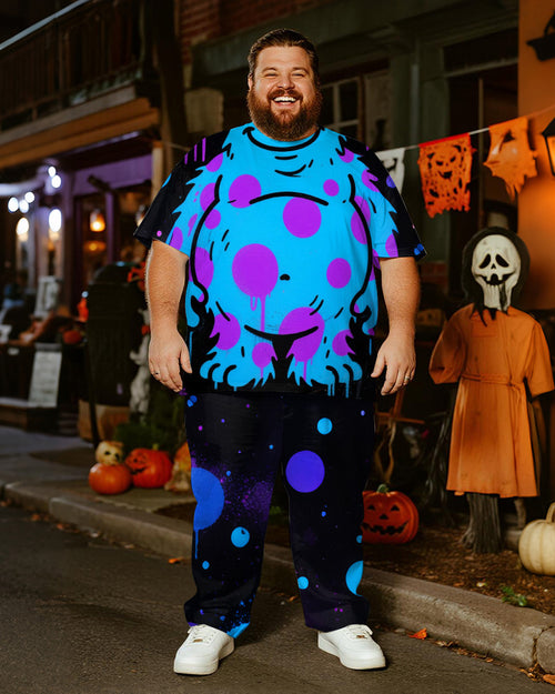 Big & Tall Blue Graffiti Polo Pants Set for big men view 1