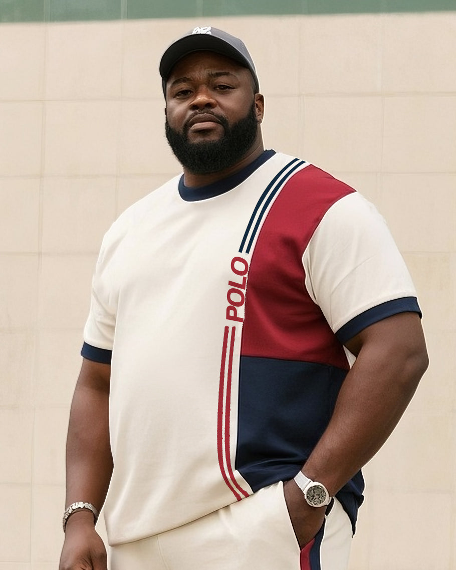 Big & Tall Striped T-Shirt Pants Set for big men view 2