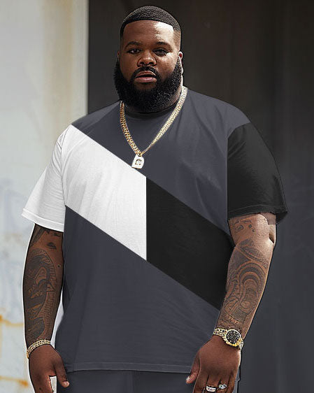 Big & Tall Gray Colorblock T-Shirt Shorts Set for big men view 3
