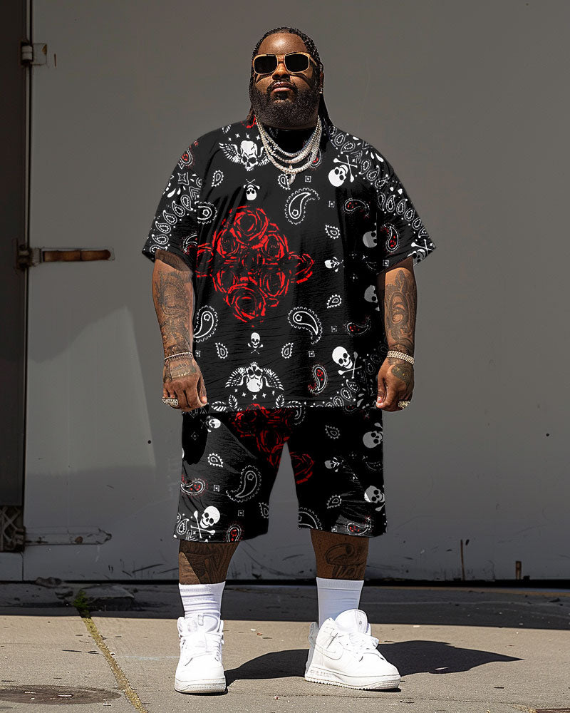 Big & Tall Graphic Streetwear T-Shirt Shorts Set for big men view 1