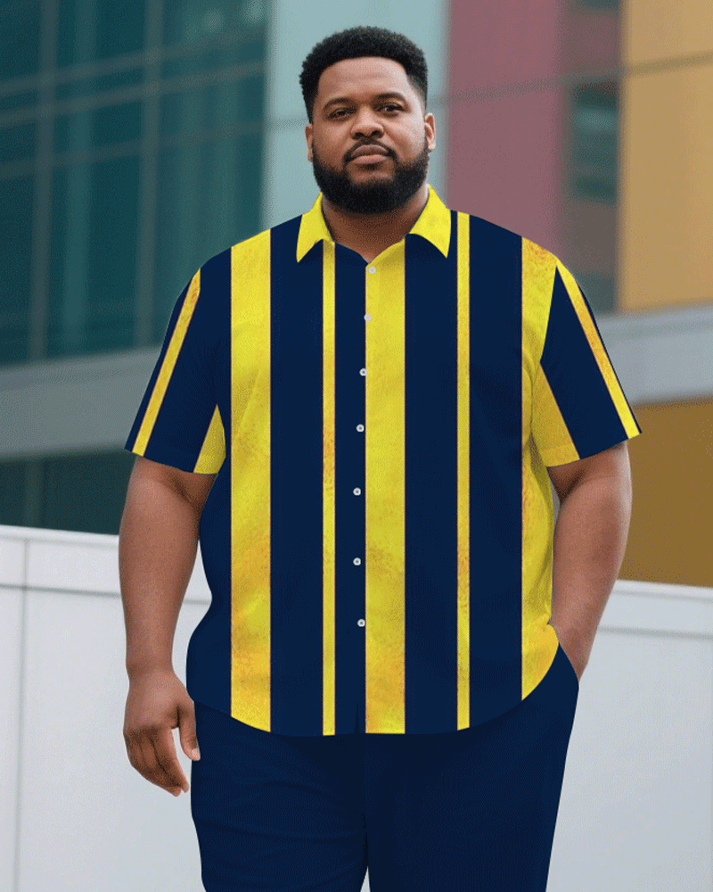 Big & Tall Blue Yellow Striped T-Shirt Pants Set for big men view 2