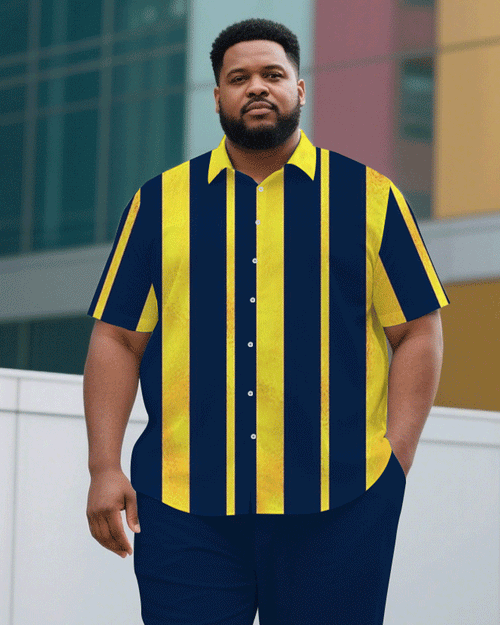 Big & Tall Blue Yellow Striped T-Shirt Pants Set for big men view 2