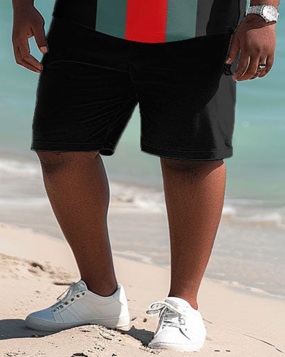 Big & Tall Colorblock Striped Graphic Polo Shorts Set for big men view 4