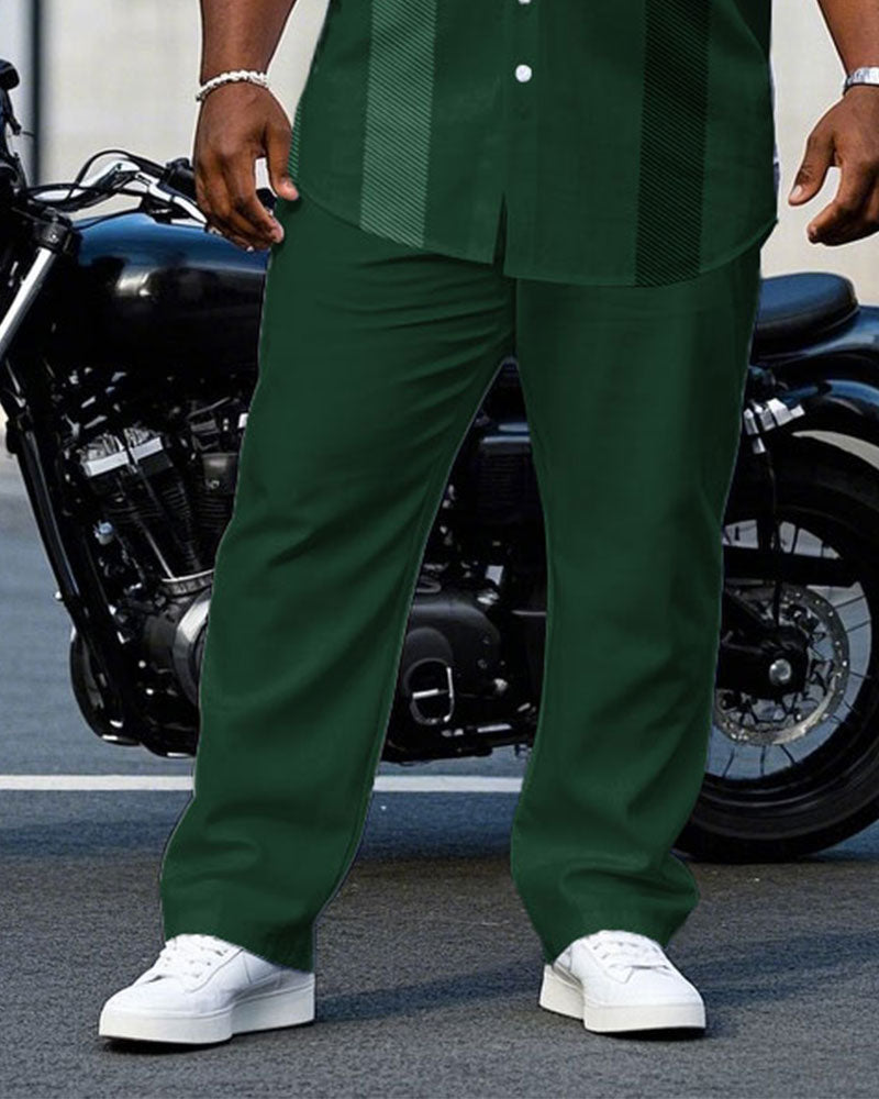 Big & Tall Green Plaid T-Shirt Pants Set for big men view 3