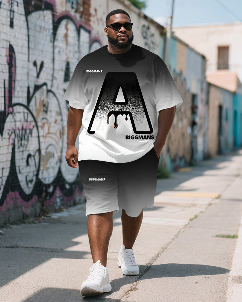 Big & Tall Black Gradient Graphic T-Shirt Shorts Set for big men view 1