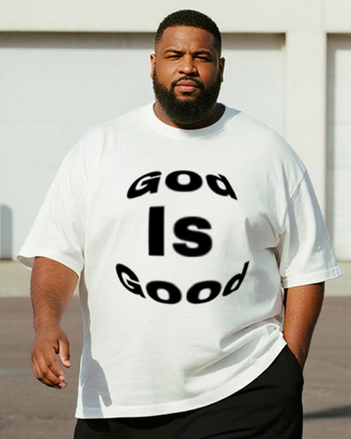 Big & Tall Black White Graphic T-Shirt Shorts Set for big men view 2