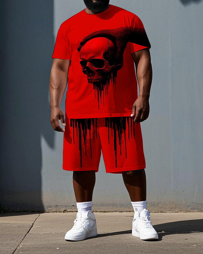 Big & Tall Graphic Skull T-Shirt Shorts Set for big men view 1