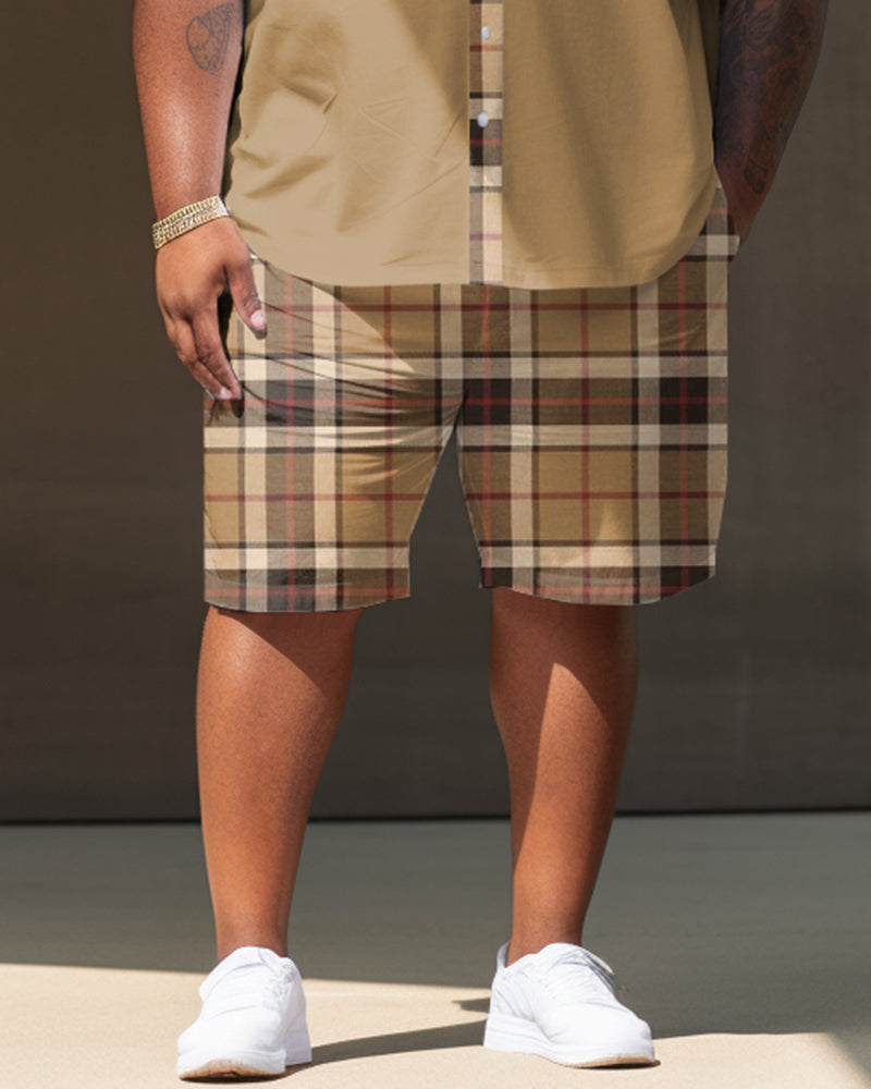 Big & Tall Plaid T-Shirt Shorts Set for big men view 3