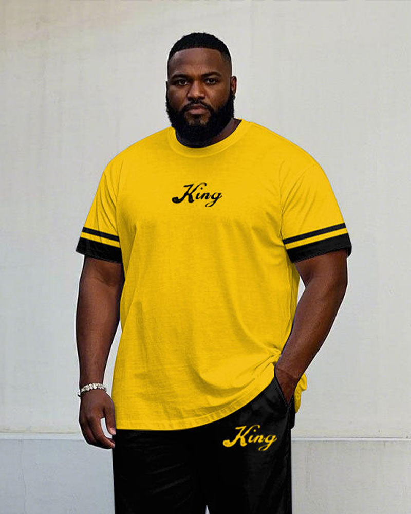Big & Tall Black Yellow Streetwear T-Shirt Pants Set for big men view 2