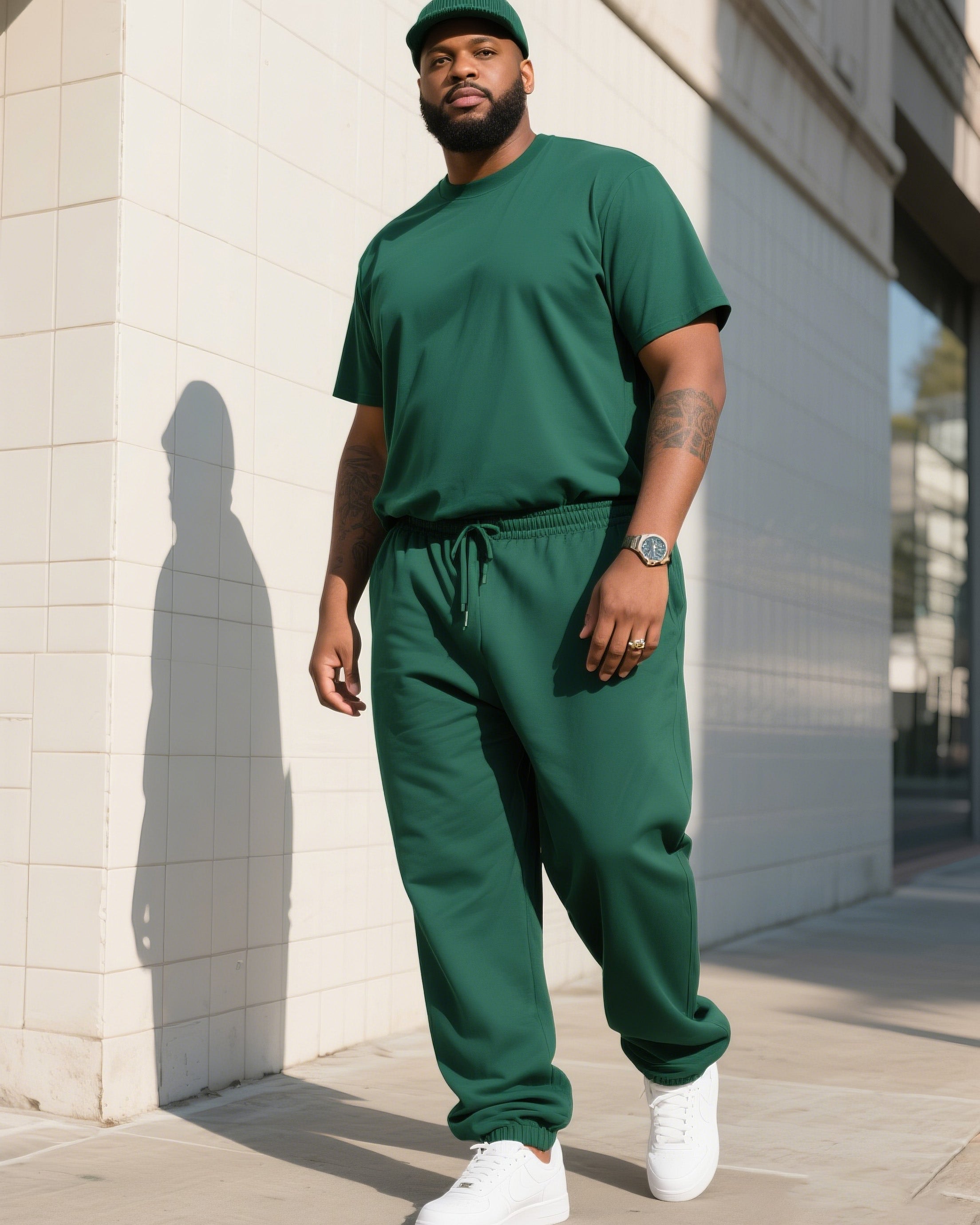 Big & Tall Solid Color T-Shirt Pants Set for big men view 7