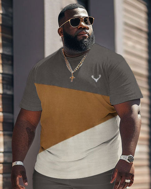Big & Tall Gray Colorblock T-Shirt Shorts Set for big men view 3