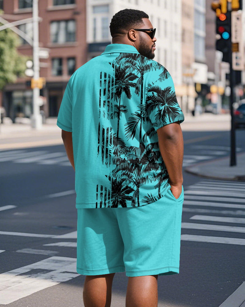 Big & Tall Hawaiian Striped Graphic Polo Shorts Set for big men view 9