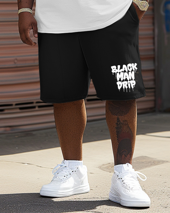 Big & Tall Black Graphic T-Shirt Shorts Set for big men view 3