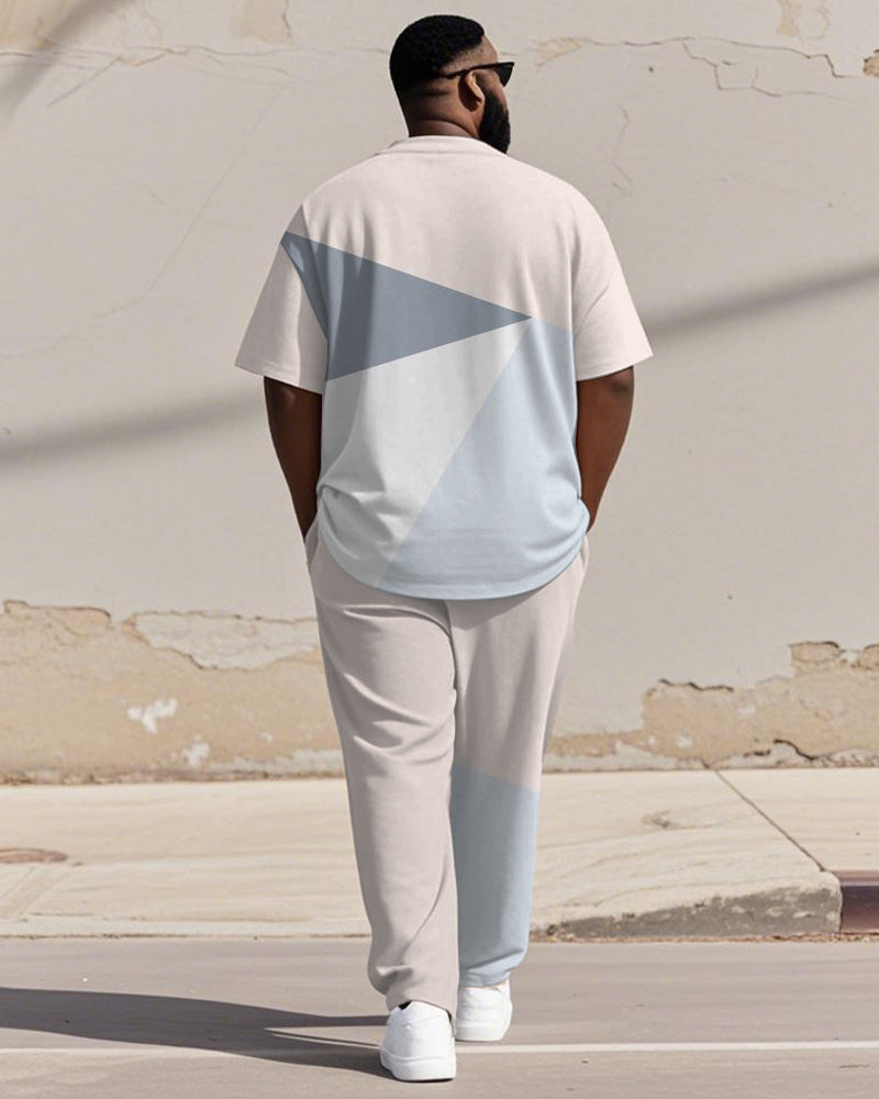 Big & Tall Blue Colorblock T-Shirt Pants Set for big men view 4