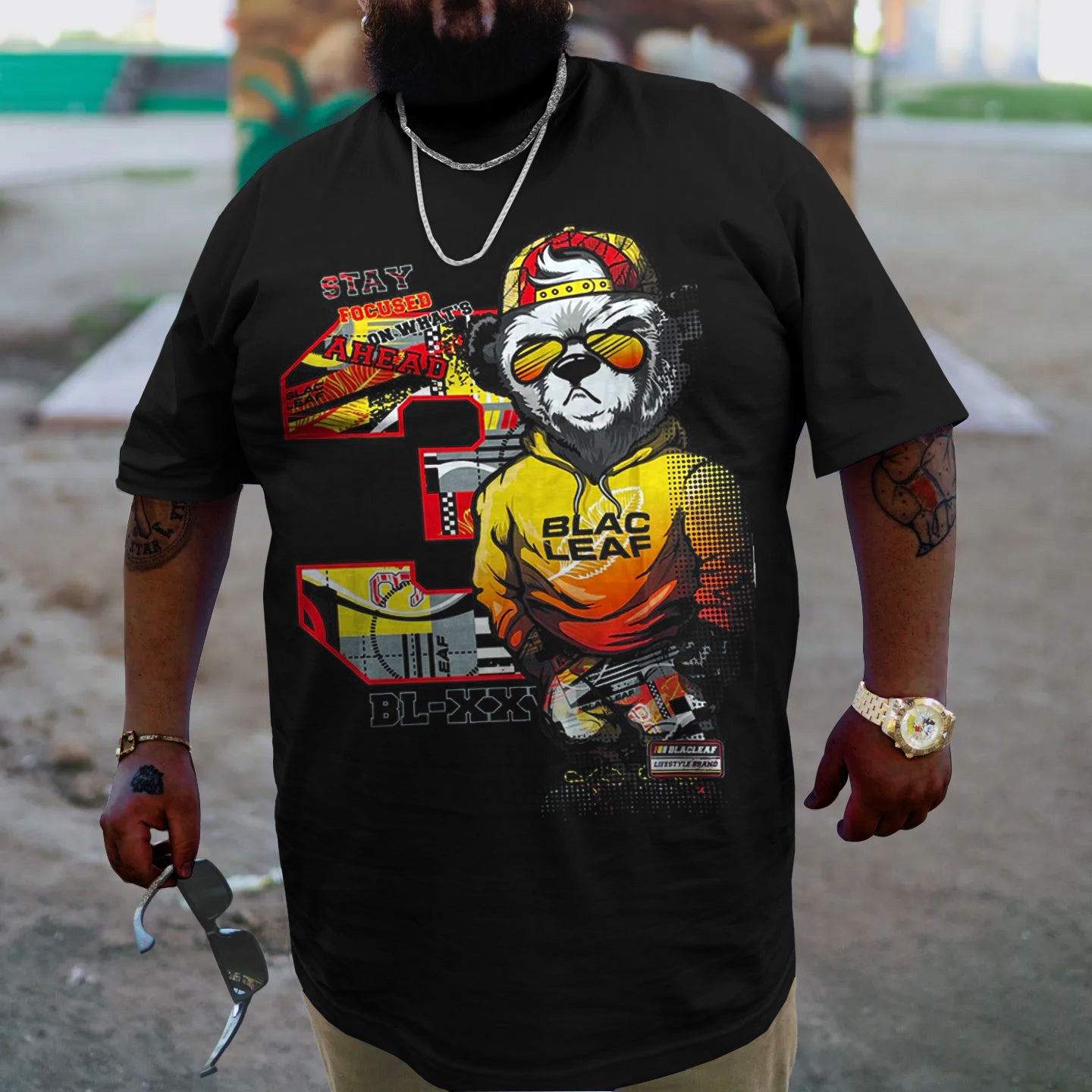 Big & Tall Black Streetwear T-Shirt for big men view 1