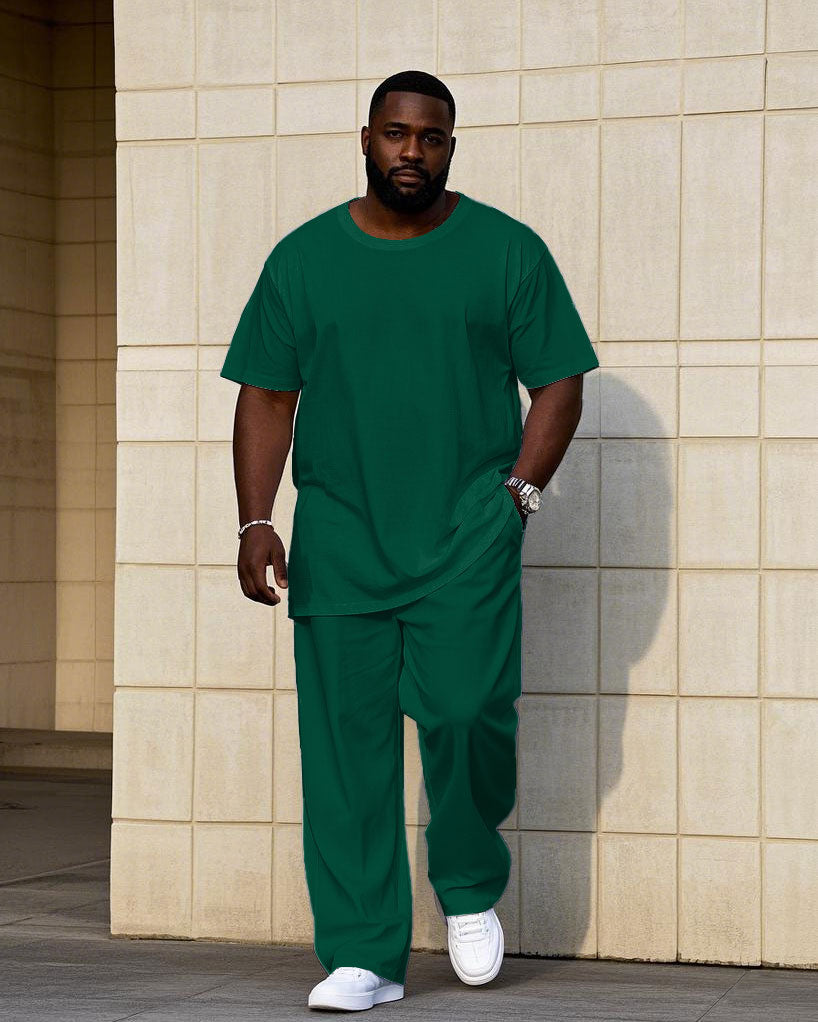 Big & Tall Solid Color Streetwear T-Shirt Pants Set for men view 13