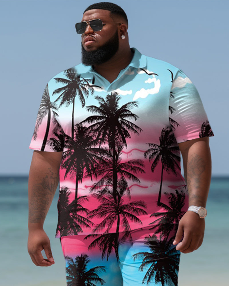 Big & Tall Hawaiian Gradient Polo Shorts Set for big men view 2