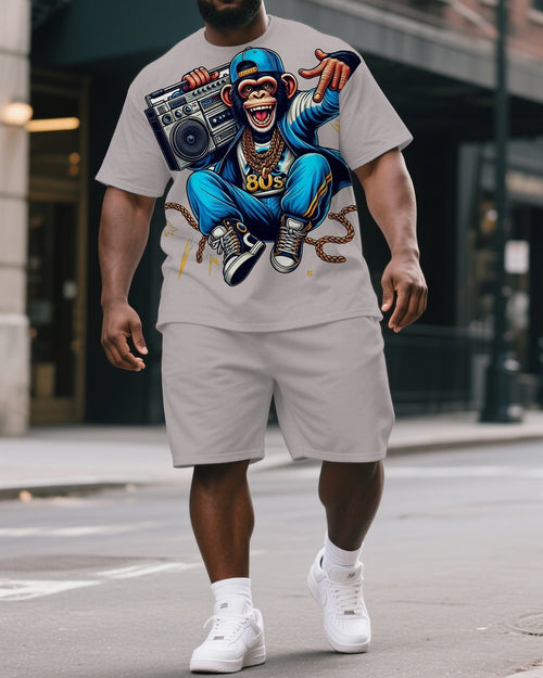Big & Tall Graphic Streetwear T-Shirt Shorts Set for big men view 1