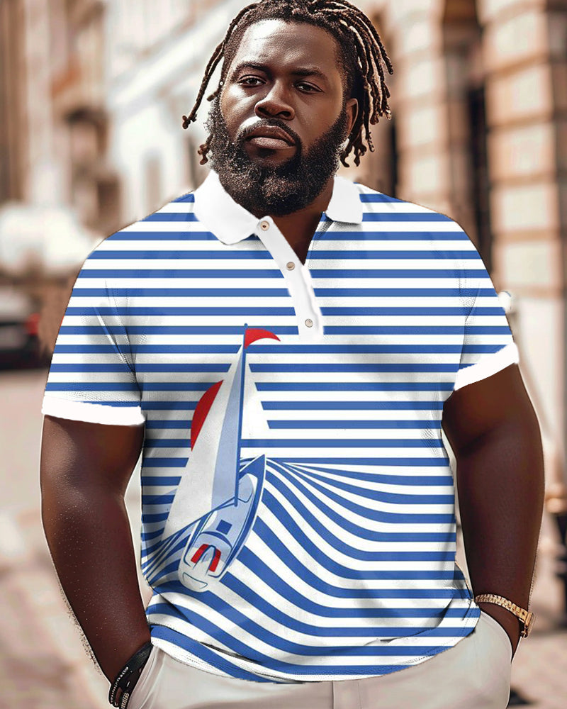 Big & Tall Striped Graphic T-Shirt Shorts Set for big men