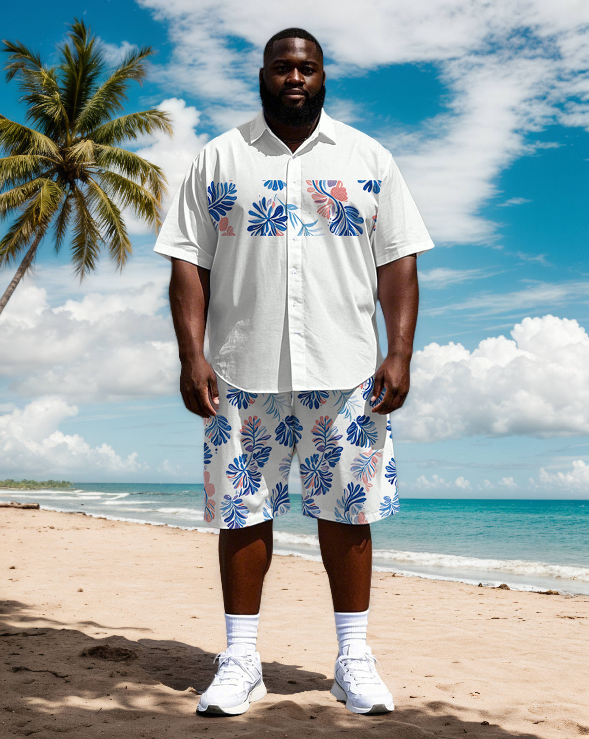 Big & Tall Colorblock Striped T-Shirt Shorts Set for big men view 1