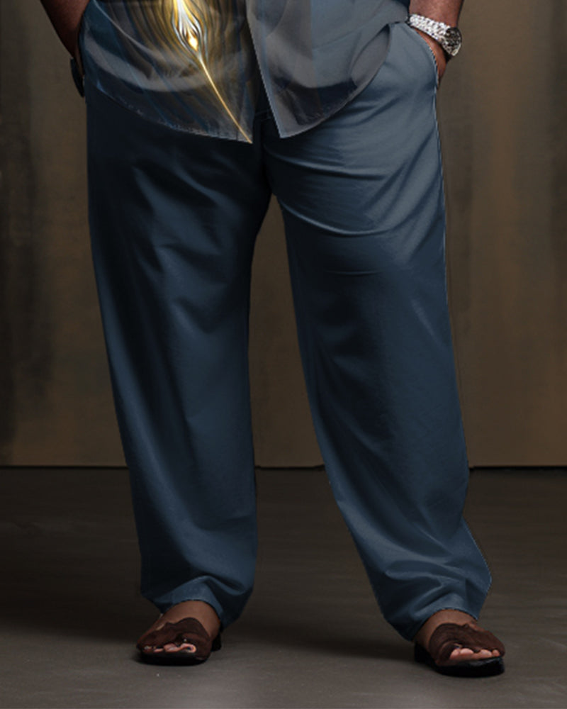 Big & Tall Geometric Business Casual Shirt Pants Set for big men view 3