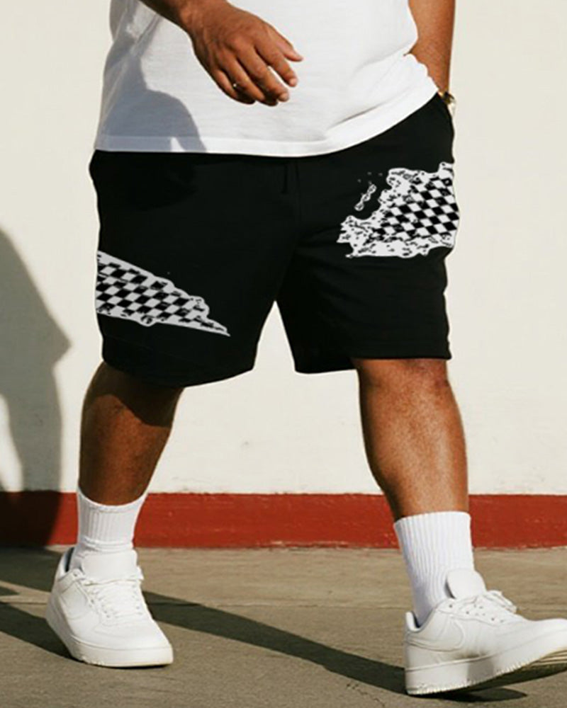 Big & Tall Black White Graphic T-Shirt Shorts Set for big men view 3