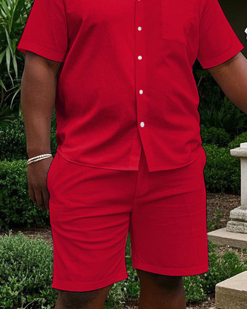 Big & Tall Red Hawaiian T-Shirt Shorts Set for big men view 4