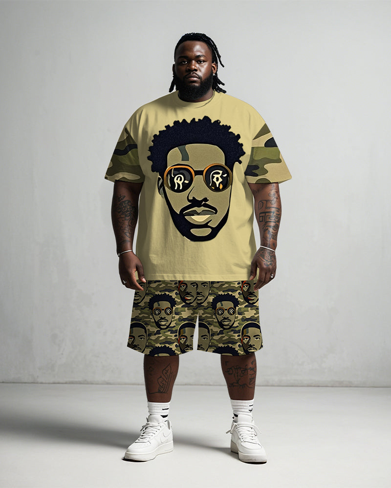 Big & Tall Green Graphic T-Shirt Shorts Set for big men view 1