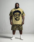 Big & Tall Green Graphic T-Shirt Shorts Set for big men view 1