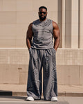 Big & Tall Streetwear Skull Vest Pants Set for big men view 3
