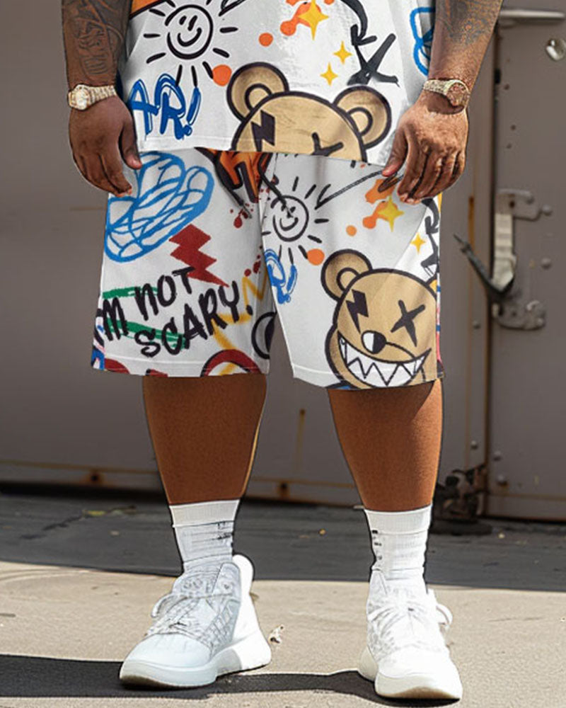 Big & Tall Graphic Graffiti T-Shirt Shorts Set for big men view 4