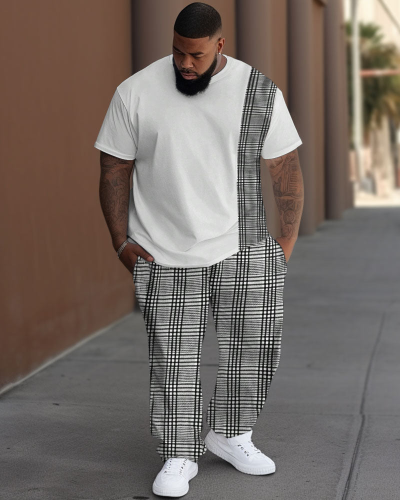 Big & Tall Colorblock Plaid T-Shirt Pants Set for big men view 1