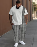 Big & Tall Colorblock Plaid T-Shirt Pants Set for big men view 1
