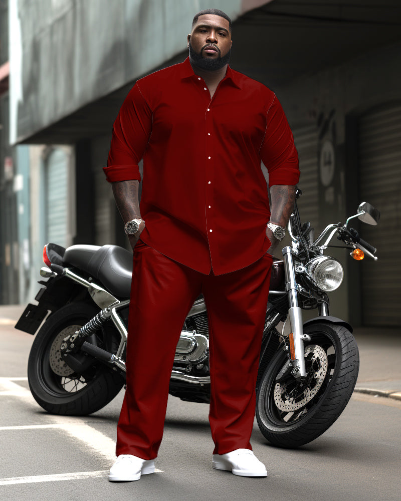 Big & Tall Solid Color Shirt Pants Set for big men view 5