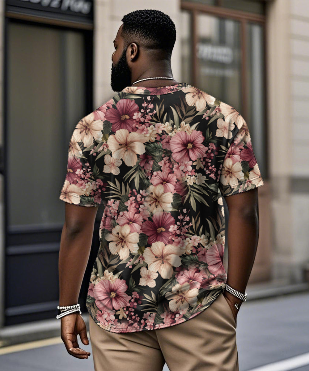 Big & Tall Pink Graphic Floral T-Shirt for big men view 2