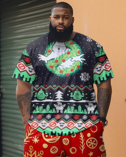Big & Tall Geometric Graphic T-Shirt Shorts Set for big men view 2