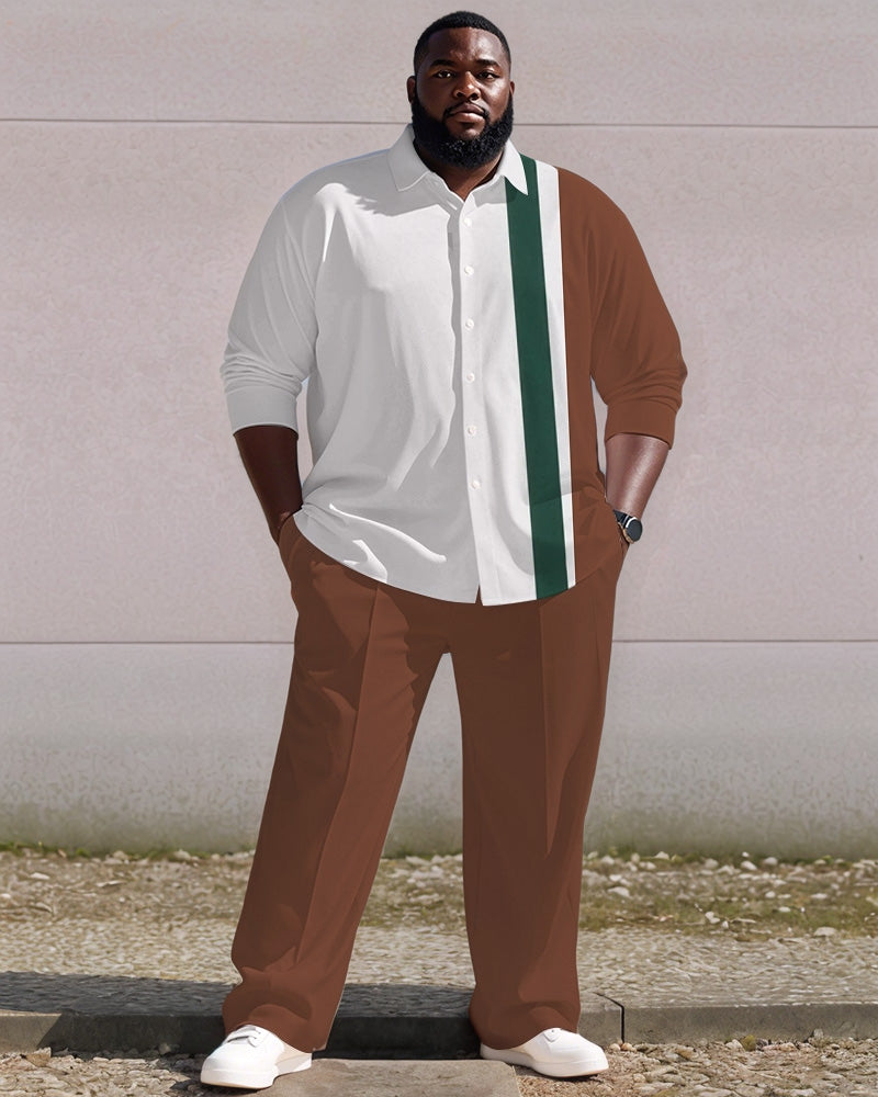 Big & Tall White Brown Colorblock T-Shirt Pants Set for big men view 1
