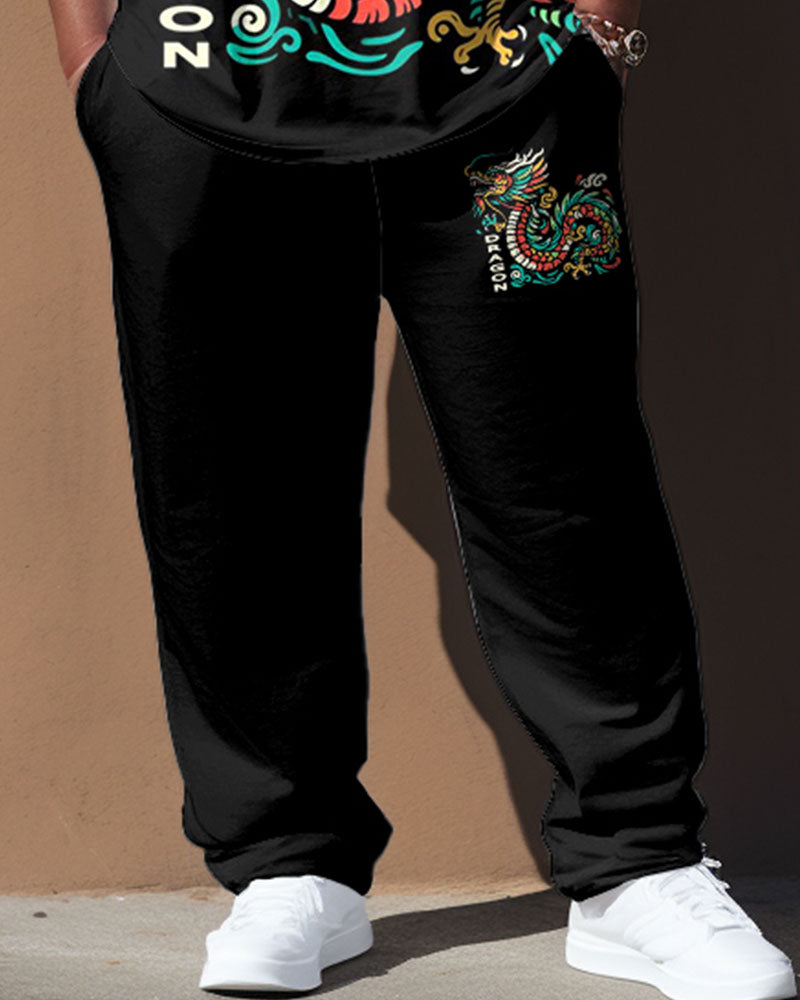 Big & Tall Black Graphic Vintage T-Shirt Pants Set for big men view 3