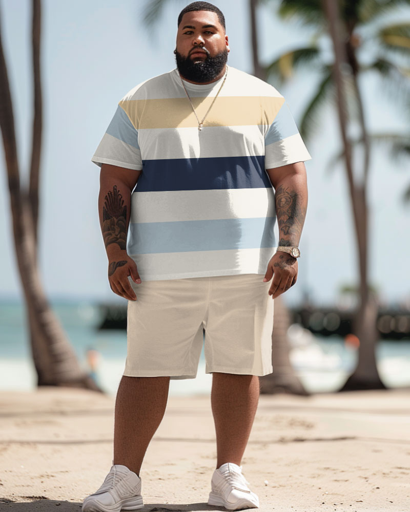 Big & Tall Hawaiian Striped T-Shirt Shorts Set for big men view 2