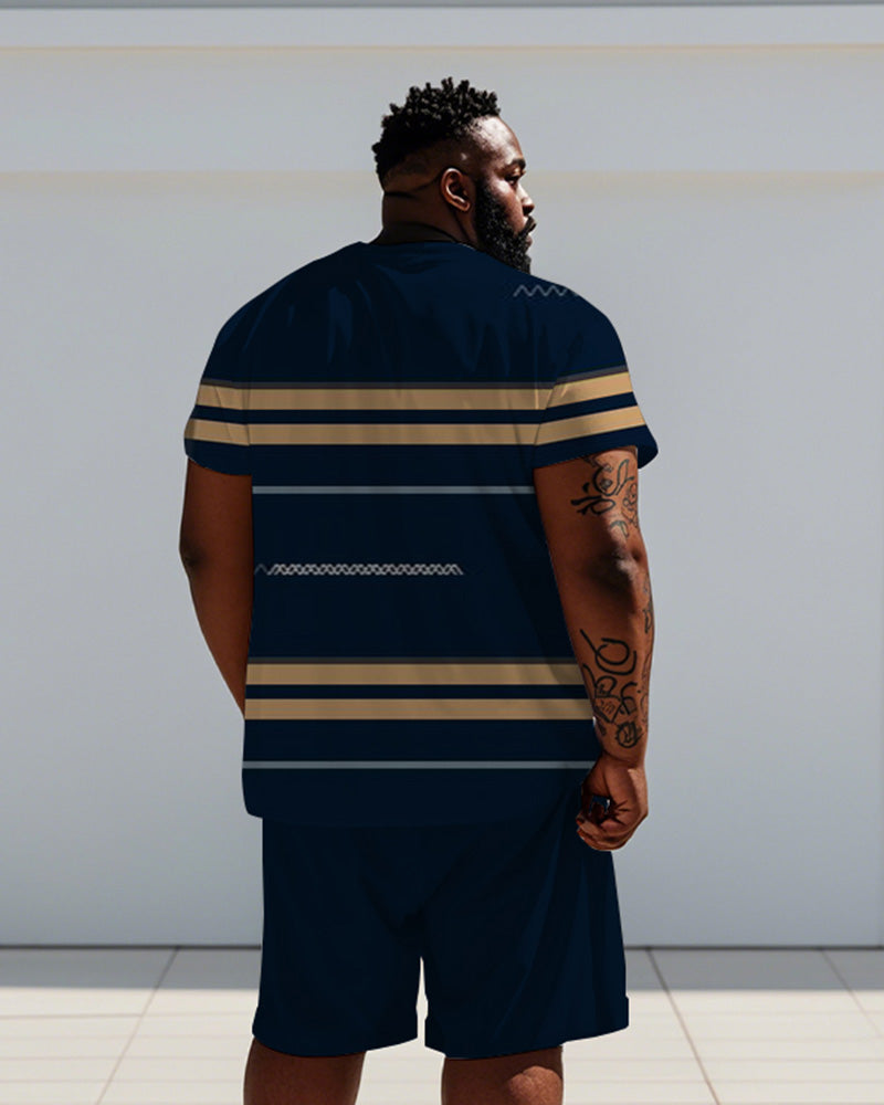 Big & Tall Blue Striped Graphic T-Shirt Shorts Set for big men view 4