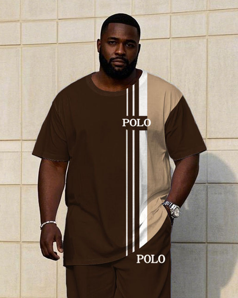 Big & Tall Colorblock Streetwear T-Shirt Pants Set for big men view 2
