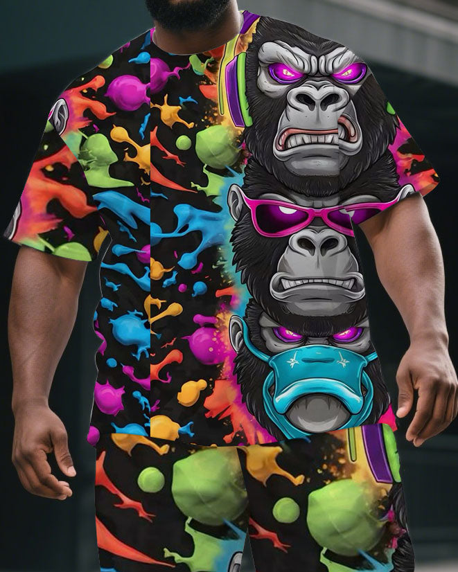 Big & Tall Colorblock Graphic T-Shirt Shorts Set for big men view 2