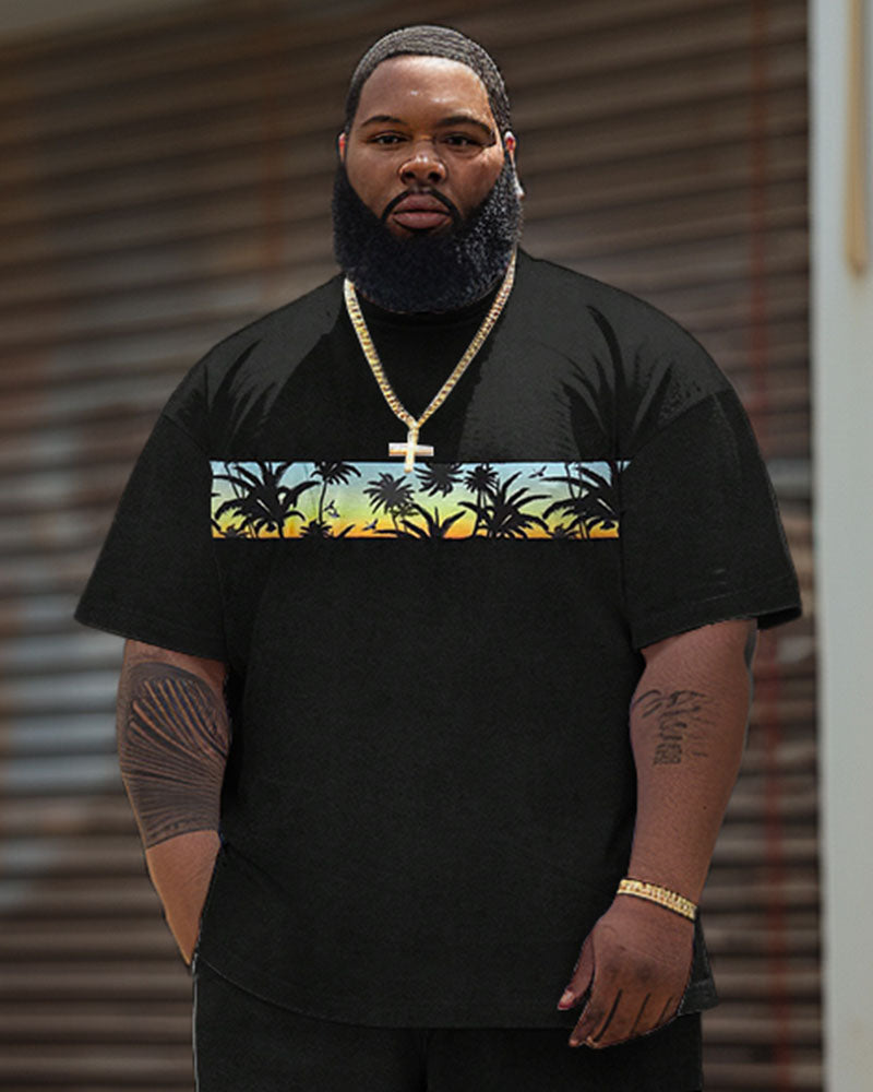 Big & Tall Hawaiian Graphic T-Shirt Shorts Set for big men view 3