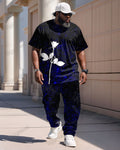 Big & Tall Black Blue Colorblock T-Shirt Pants Set for big men view 1