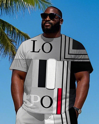 Big & Tall Colorblock Gradient T-Shirt Shorts Set for big men view 2