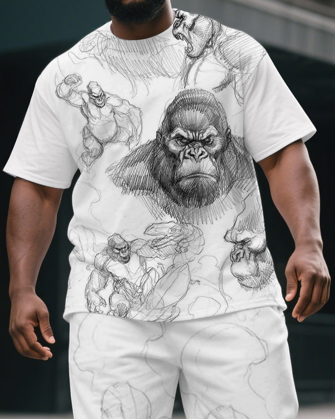 Big & Tall Graphic Streetwear T-Shirt Shorts Set for big men view 2