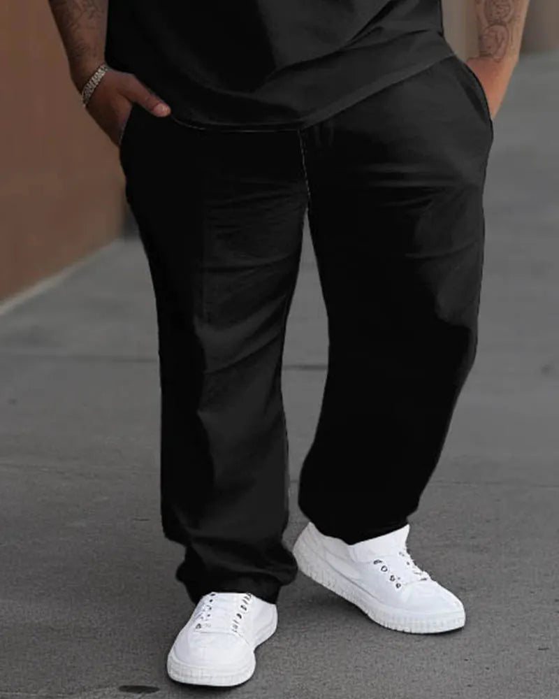 Big & Tall Black Solid Color T-Shirt Pants Set for big men view 4