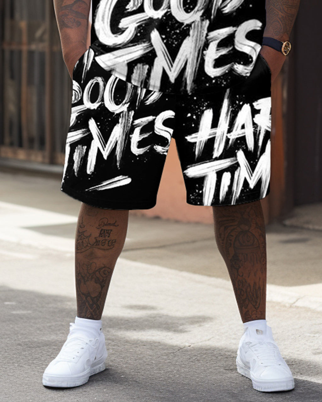 Big & Tall Graphic Streetwear T-Shirt Shorts Set for big men view 4